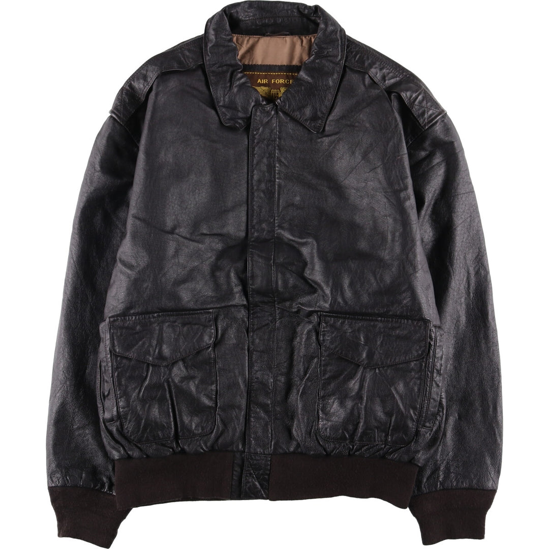 AIR FORCE A-2 Type Padded Leather Flight Jacket, Men's Size XL genuine leather black type Vintage Second Hand