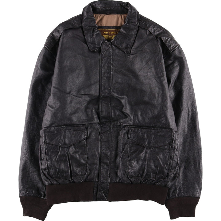 AIR FORCE A-2 Type Padded Leather Flight Jacket, Men's Size XL genuine leather black type Vintage Second Hand