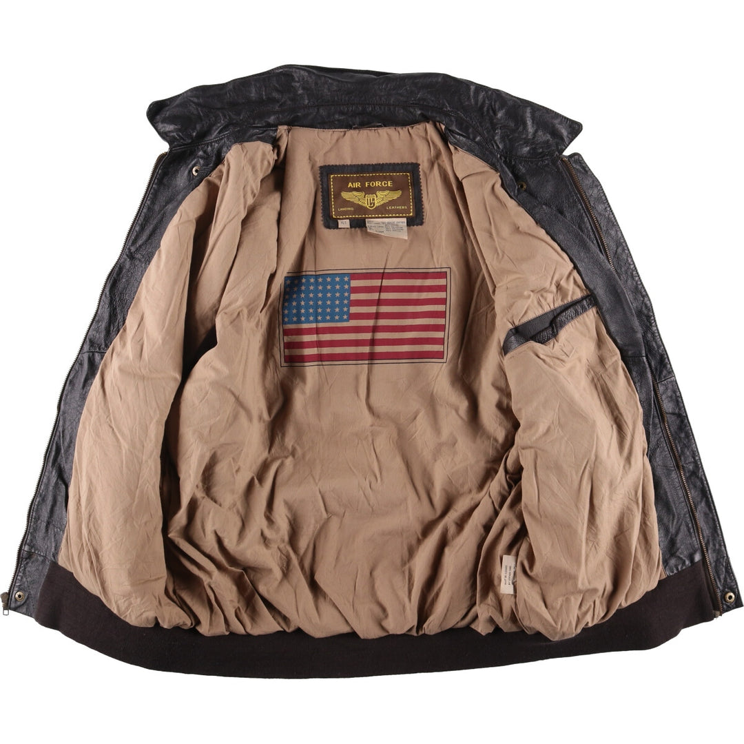 AIR FORCE A-2 Type Padded Leather Flight Jacket, Men's Size XL genuine leather black type Vintage Second Hand