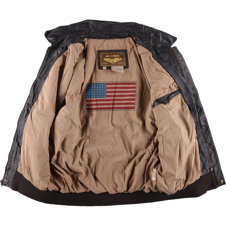 AIR FORCE A-2 Type Padded Leather Flight Jacket, Men's Size XL genuine leather black type Vintage Second Hand