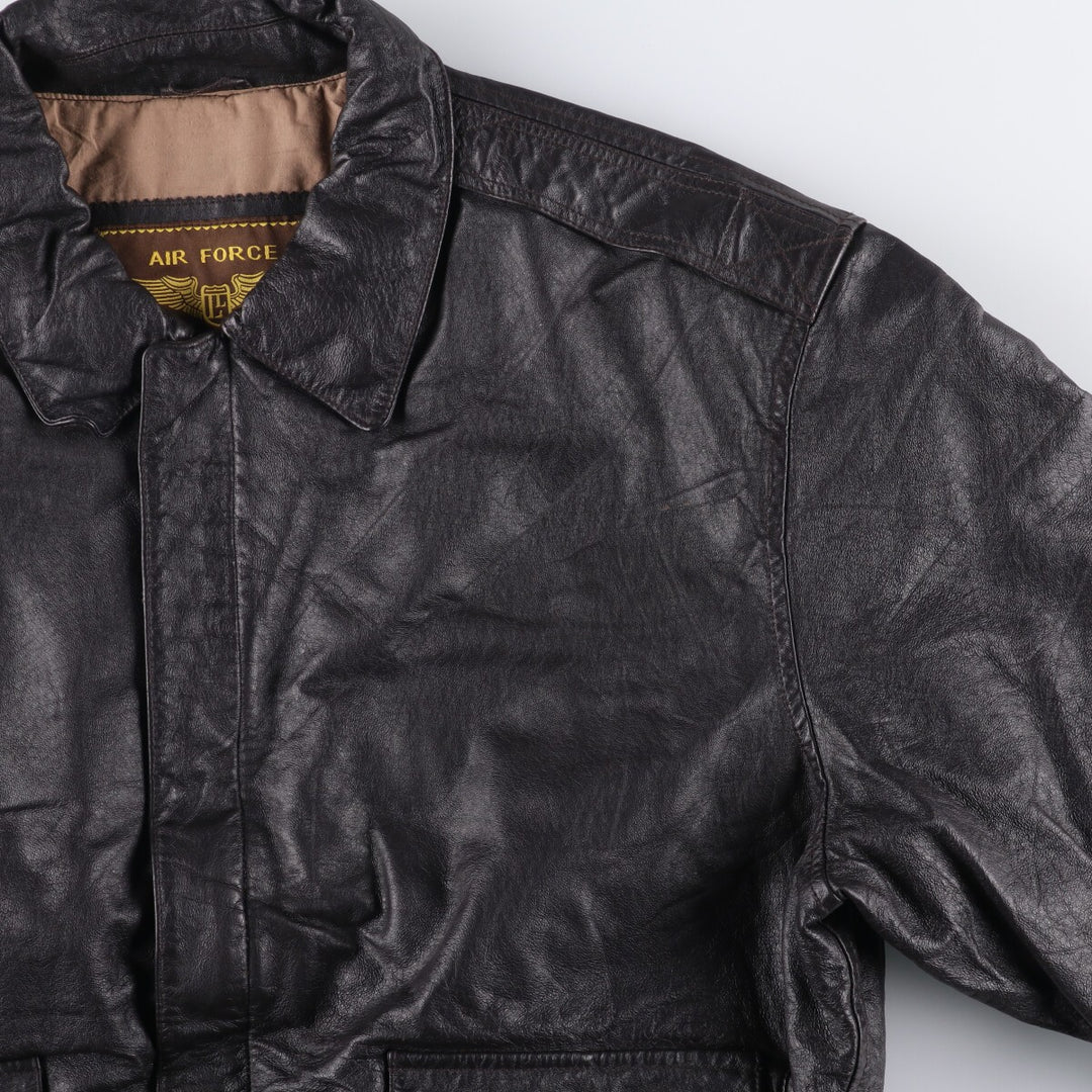 AIR FORCE A-2 Type Padded Leather Flight Jacket, Men's Size XL genuine leather black type Vintage Second Hand