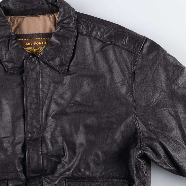 AIR FORCE A-2 Type Padded Leather Flight Jacket, Men's Size XL genuine leather black type Vintage Second Hand