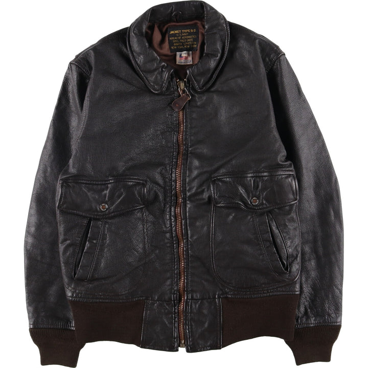 AVIREX G-2 Type US NAVY Leather Flight Jacket, Made in USA, Men's Size M genuine leather black type Vintage Second Hand