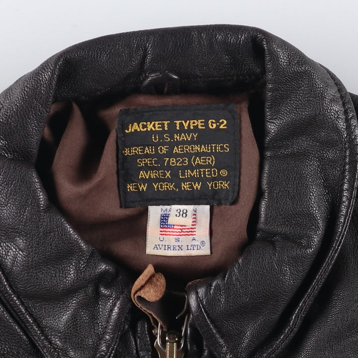 AVIREX G-2 Type US NAVY Leather Flight Jacket, Made in USA, Men's Size M genuine leather black type Vintage Second Hand