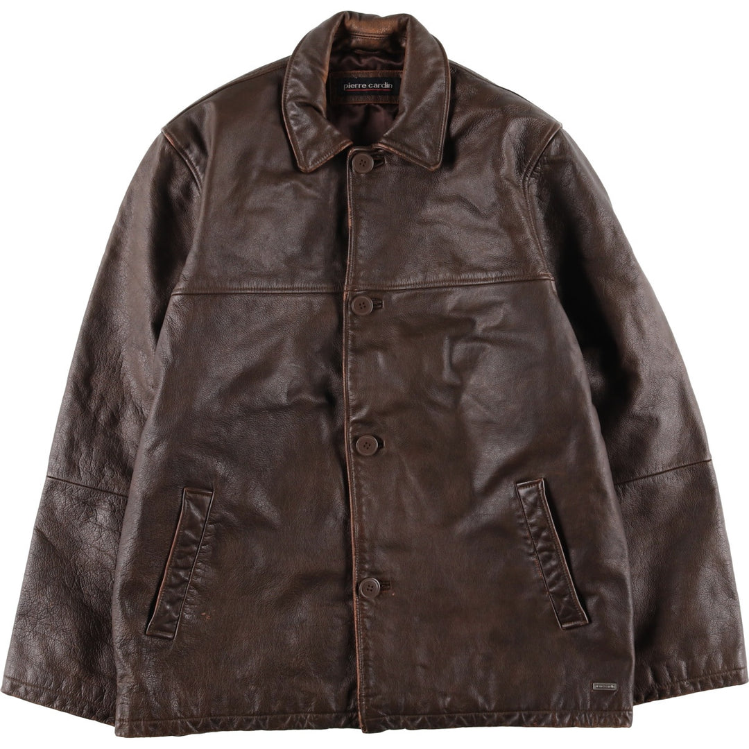 Pierre Cardin Leather blouson type Men's size L genuine leather brown type Vintage Second Hand