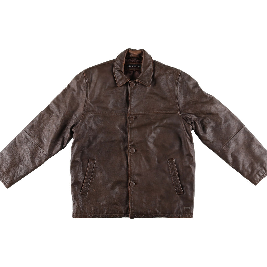 Pierre Cardin Leather blouson type Men's size L genuine leather brown type Vintage Second Hand