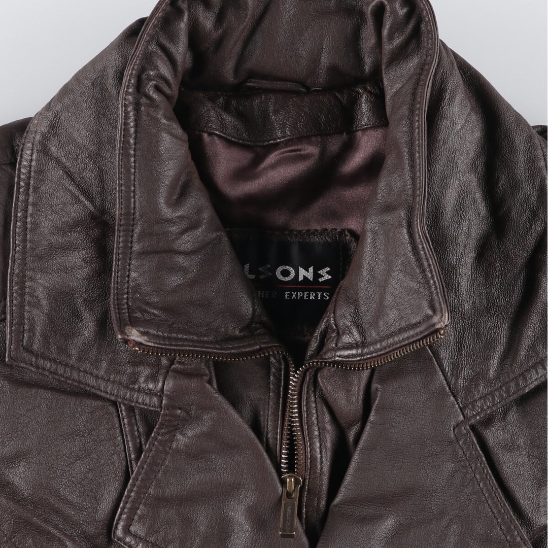 WILSONS THE LEATHER EXPERTS Padded Leather Blouson, Men's Size L genuine leather brown type Vintage Second Hand