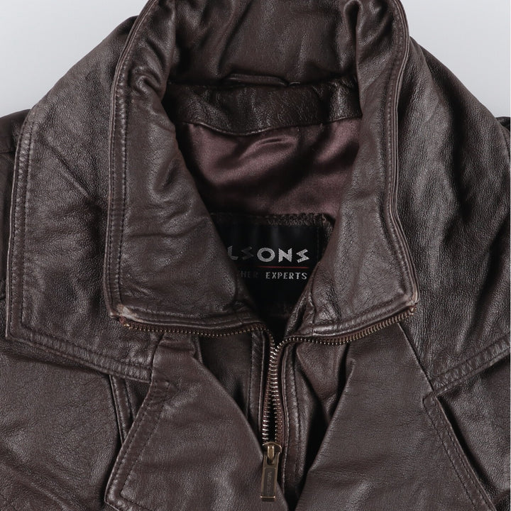 WILSONS THE LEATHER EXPERTS Padded Leather Blouson, Men's Size L genuine leather brown type Vintage Second Hand
