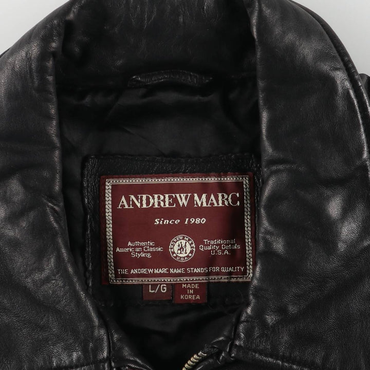 ANDREW MARC Vintage Swing-Top Leather Blouson, Men's Size L genuine leather black type Vintage Second Hand