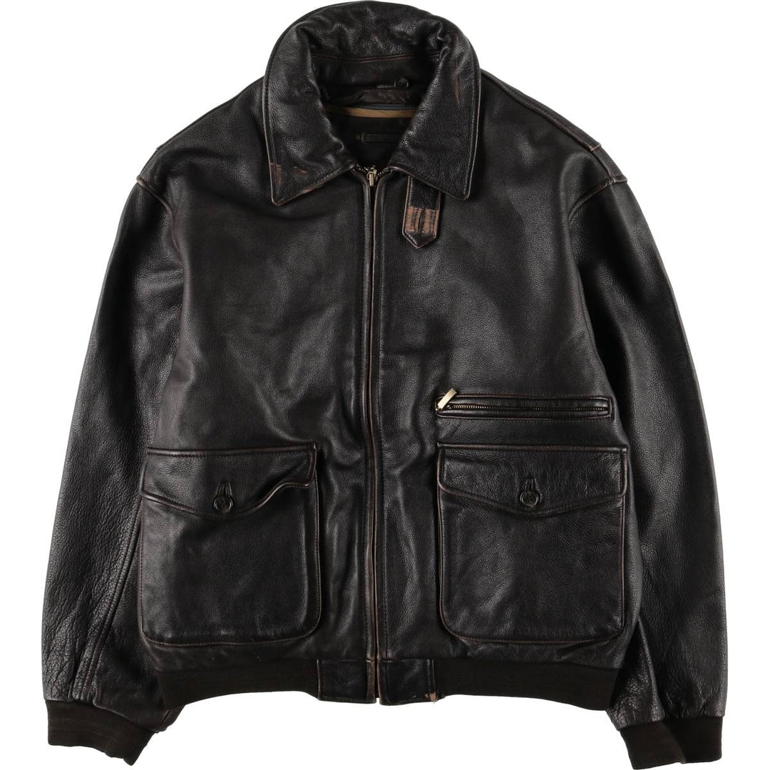 St. John's Bay Padded Swing-Top Leather Blouson, Men's Size M genuine leather brown type Vintage Second Hand