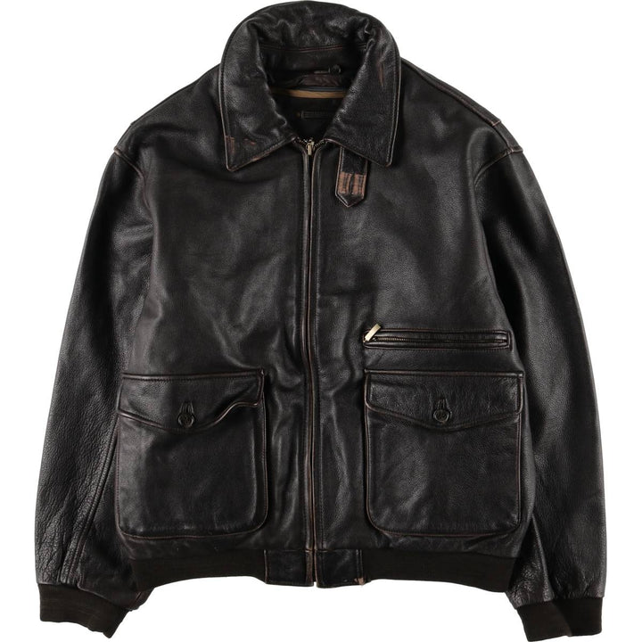 St. John's Bay Padded Swing-Top Leather Blouson, Men's Size M genuine leather brown type Vintage Second Hand