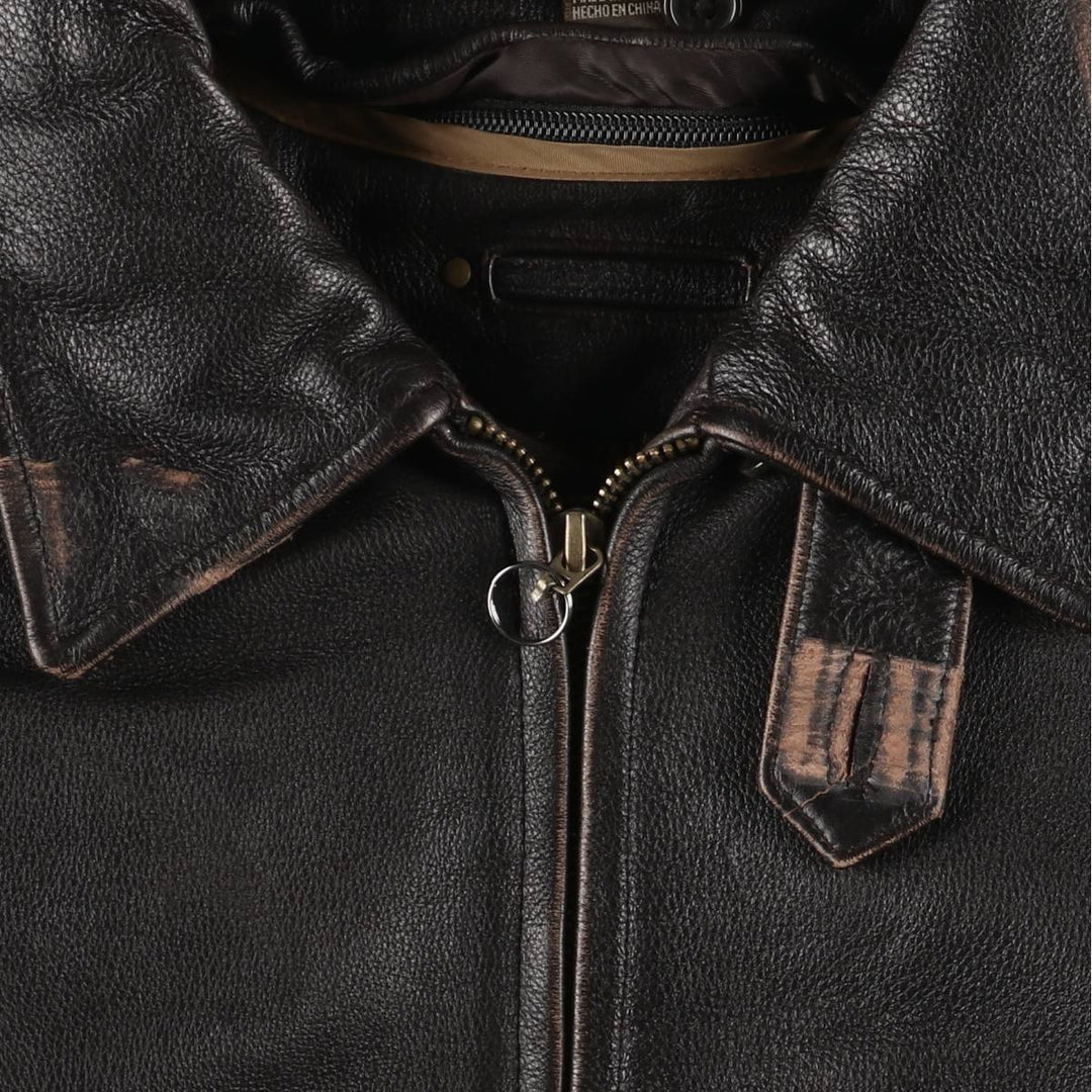 St. John's Bay Padded Swing-Top Leather Blouson, Men's Size M genuine leather brown type Vintage Second Hand