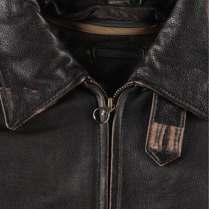 St. John's Bay Padded Swing-Top Leather Blouson, Men's Size M genuine leather brown type Vintage Second Hand