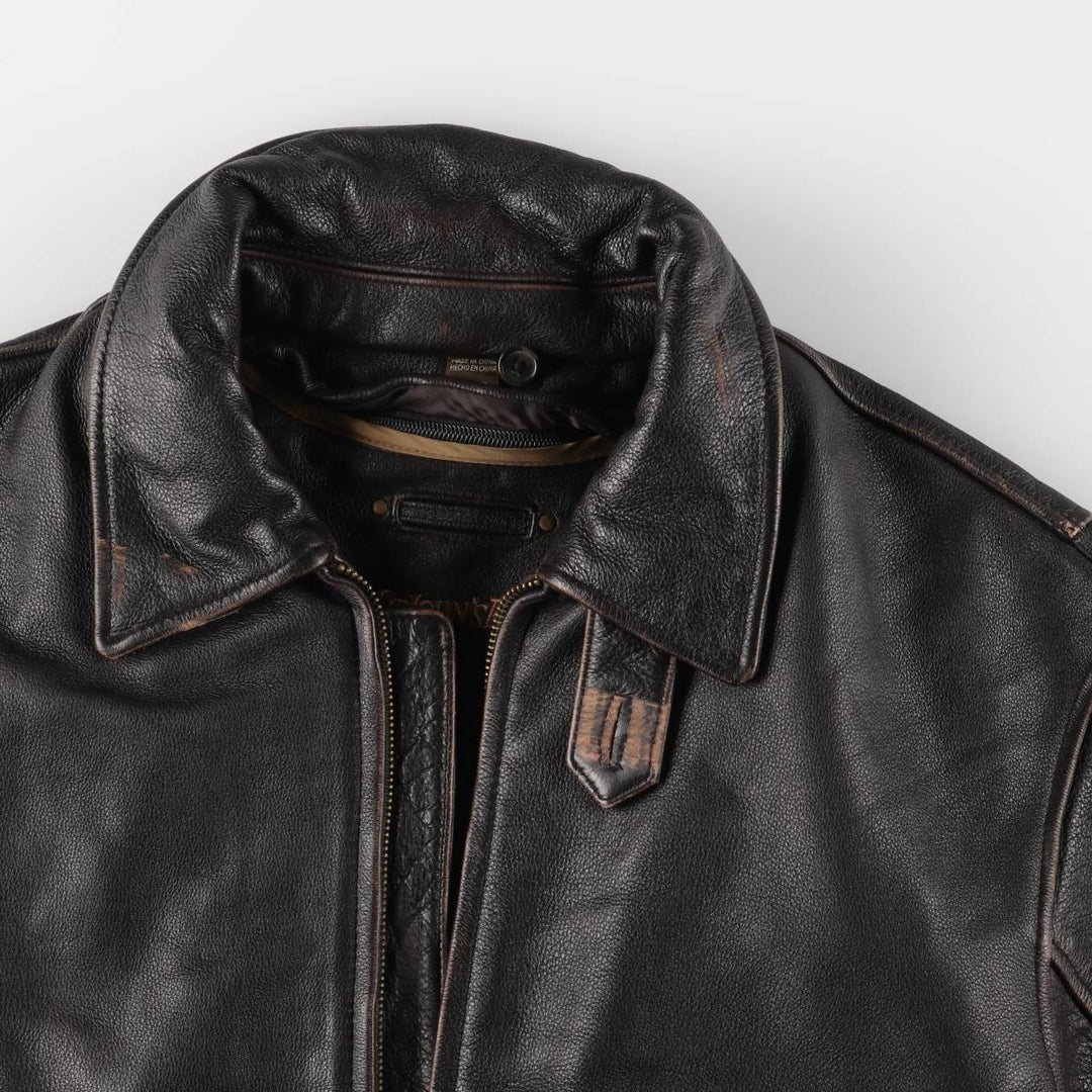 St. John's Bay Padded Swing-Top Leather Blouson, Men's Size M genuine leather brown type Vintage Second Hand