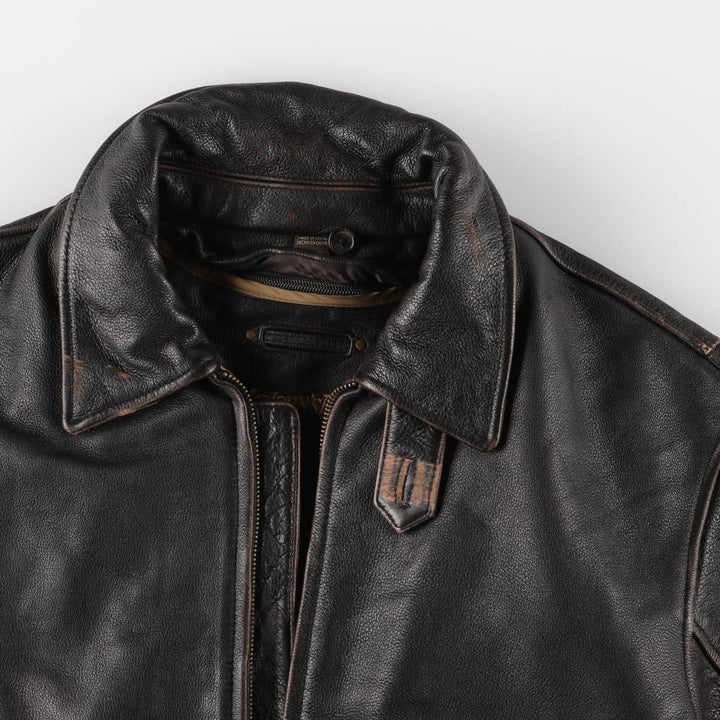 St. John's Bay Padded Swing-Top Leather Blouson, Men's Size M genuine leather brown type Vintage Second Hand