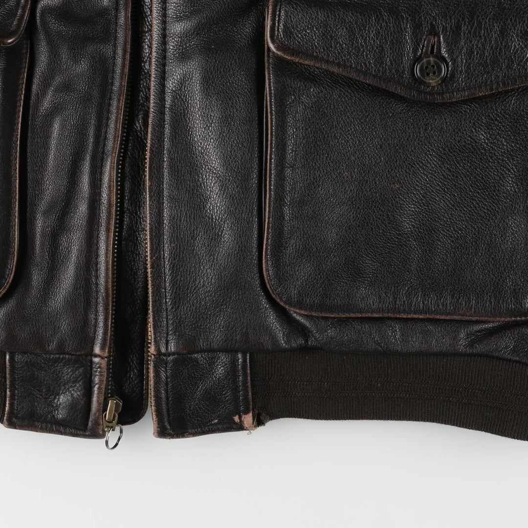 St. John's Bay Padded Swing-Top Leather Blouson, Men's Size M genuine leather brown type Vintage Second Hand