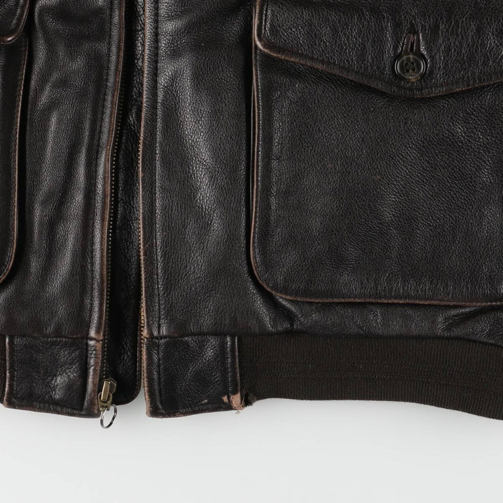 St. John's Bay Padded Swing-Top Leather Blouson, Men's Size M genuine leather brown type Vintage Second Hand