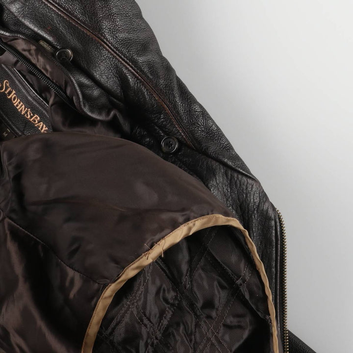 St. John's Bay Padded Swing-Top Leather Blouson, Men's Size M genuine leather brown type Vintage Second Hand