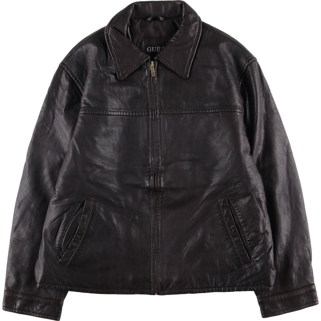 Guess Padded Swing-Top Leather Blouson, Men's Size L genuine leather brown type Vintage Second Hand