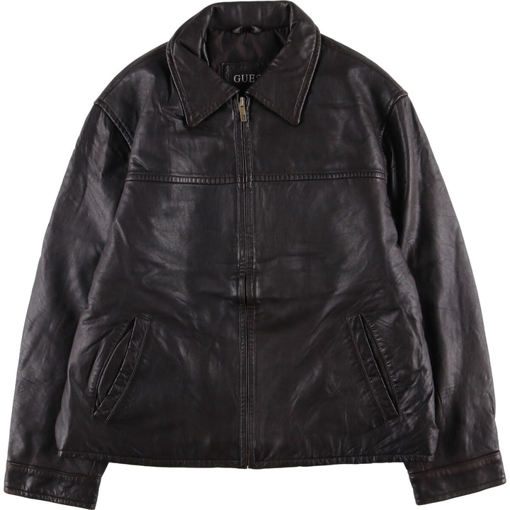 Guess Padded Swing-Top Leather Blouson, Men's Size L genuine leather brown type Vintage Second Hand