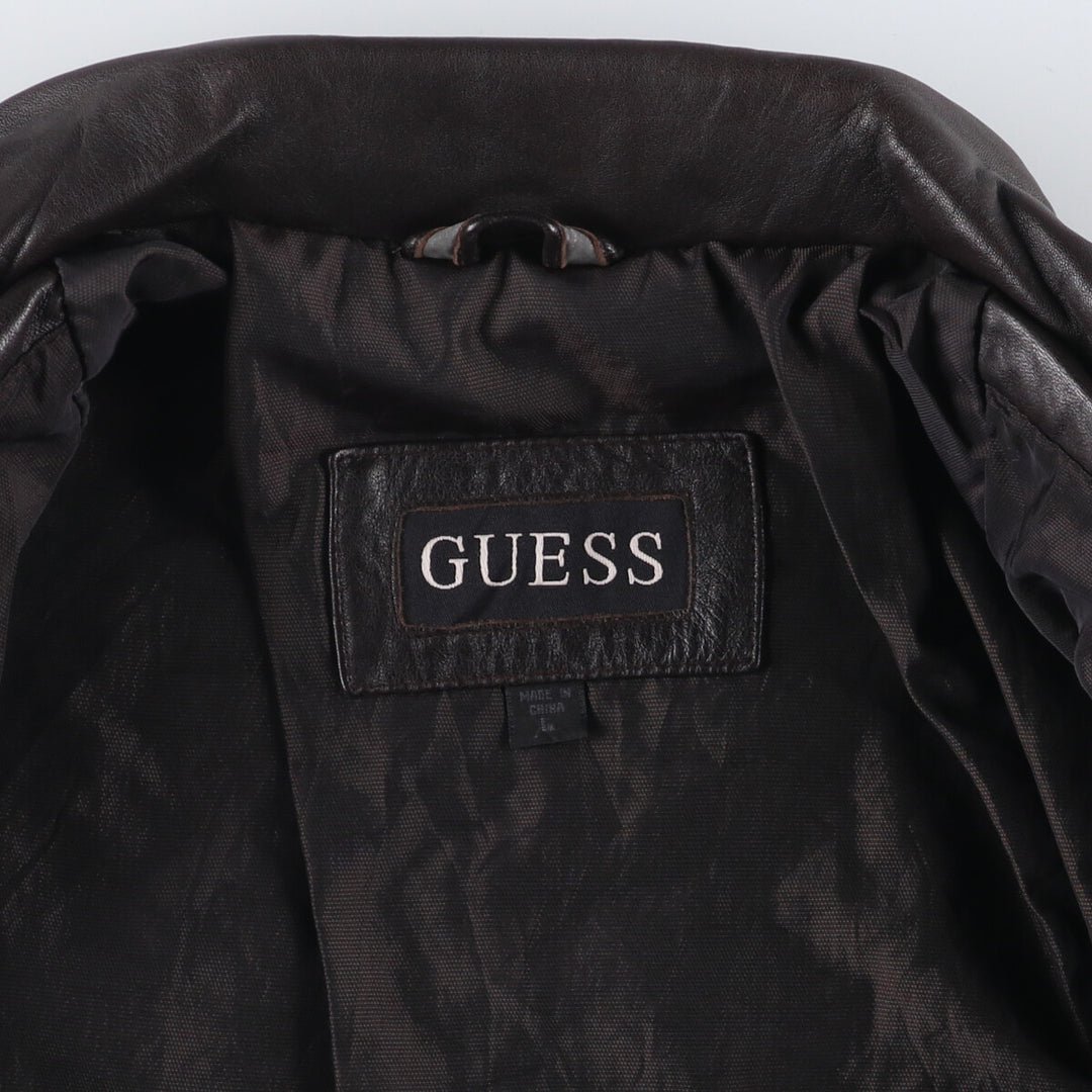 Guess Padded Swing-Top Leather Blouson, Men's Size L genuine leather brown type Vintage Second Hand