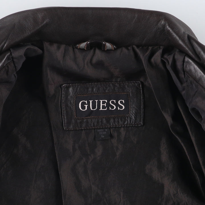 Guess Padded Swing-Top Leather Blouson, Men's Size L genuine leather brown type Vintage Second Hand