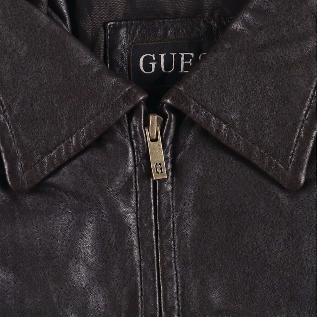 Guess Padded Swing-Top Leather Blouson, Men's Size L genuine leather brown type Vintage Second Hand