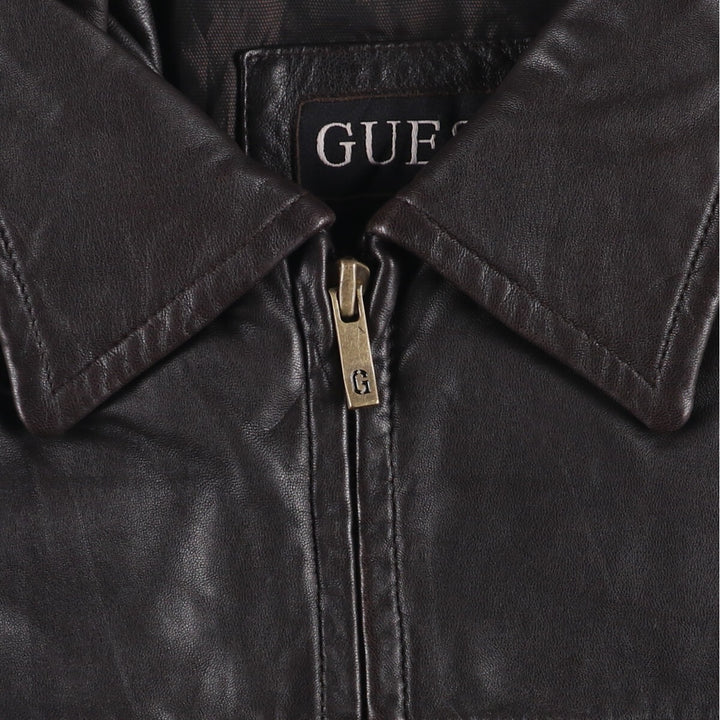 Guess Padded Swing-Top Leather Blouson, Men's Size L genuine leather brown type Vintage Second Hand