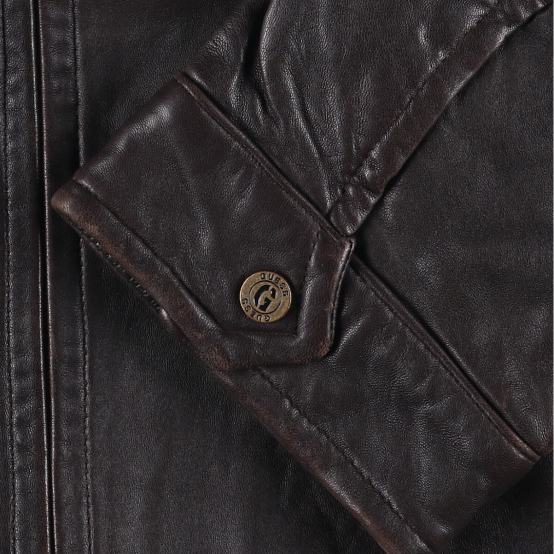 Guess Padded Swing-Top Leather Blouson, Men's Size L genuine leather brown type Vintage Second Hand