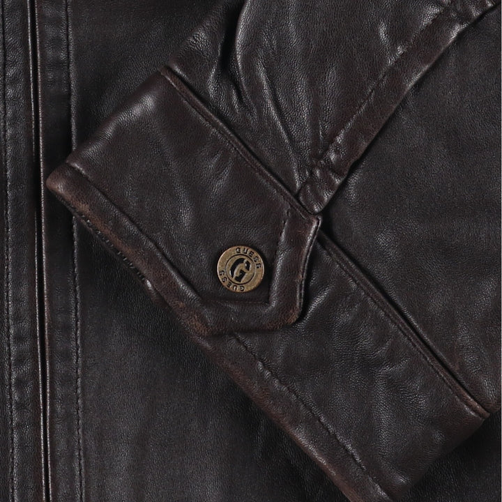 Guess Padded Swing-Top Leather Blouson, Men's Size L genuine leather brown type Vintage Second Hand