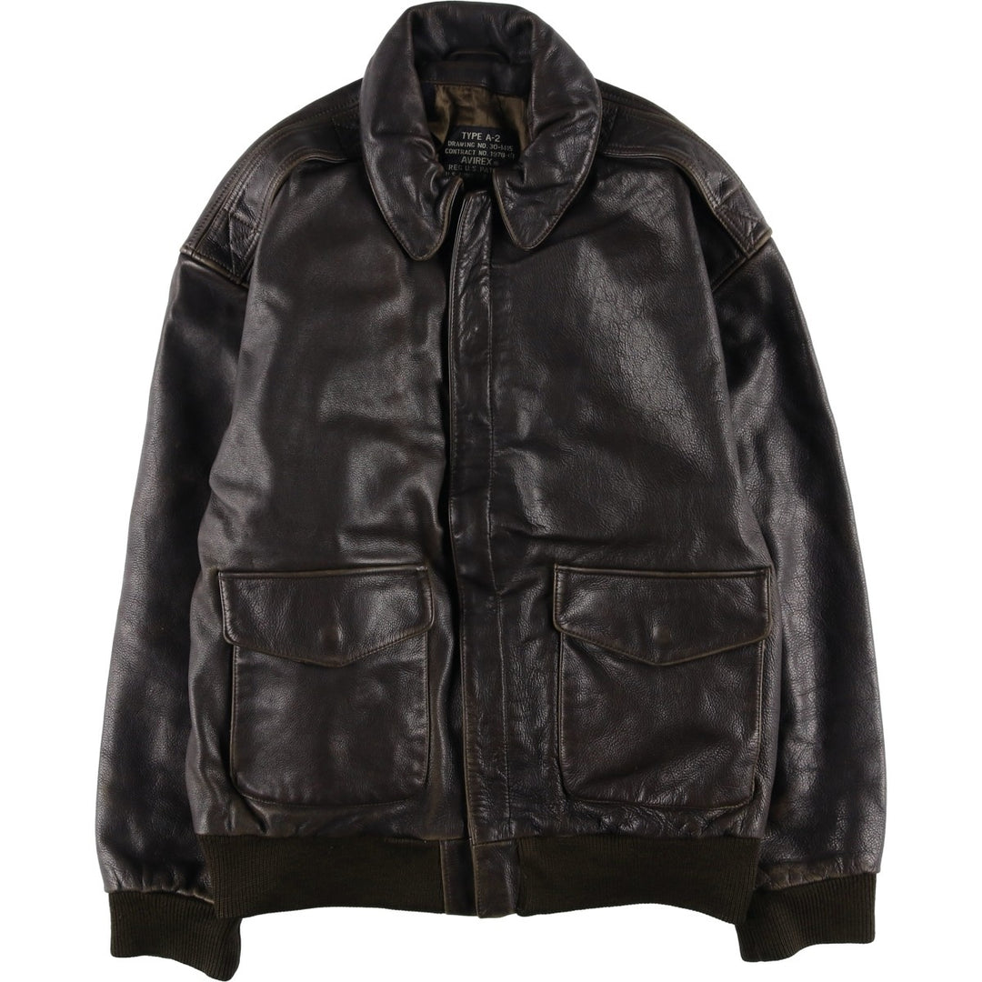 AVIREX A-2 Leather Flight Jacket, Men's Size L, Vintage unclear brown type Vintage Second Hand