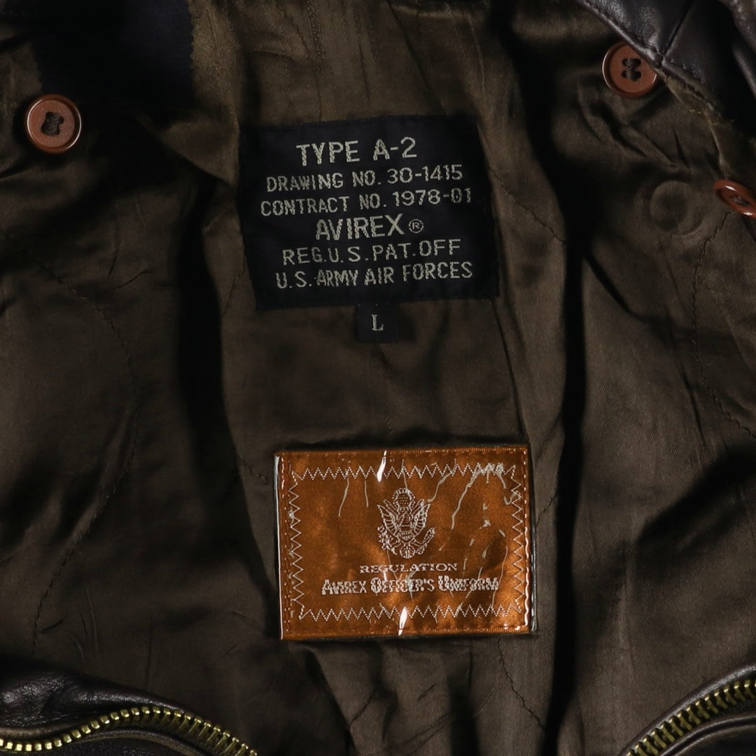 AVIREX A-2 Leather Flight Jacket, Men's Size L, Vintage unclear brown type Vintage Second Hand