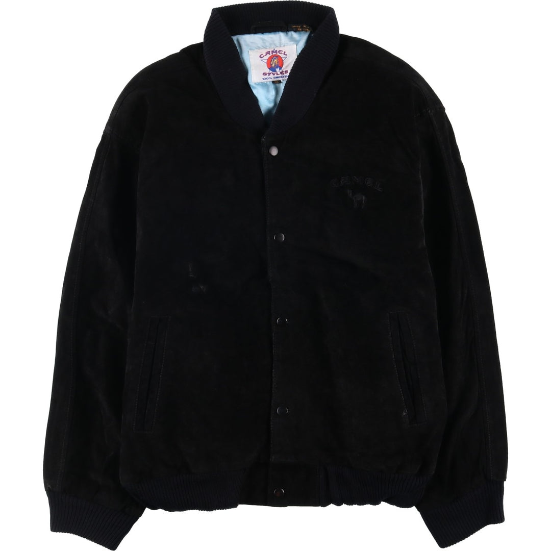 90'S Camel Suede Leather Blouson, Men's XL, Vintage Genuine Leather Suede Leather black type Vintage Second Hand