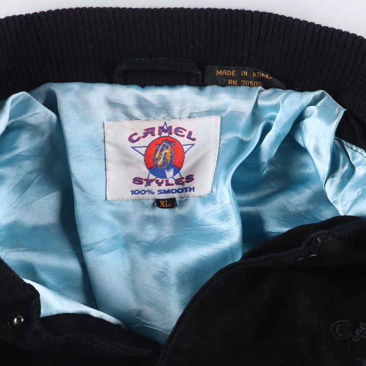 90'S Camel Suede Leather Blouson, Men's XL, Vintage Genuine Leather Suede Leather black type Vintage Second Hand