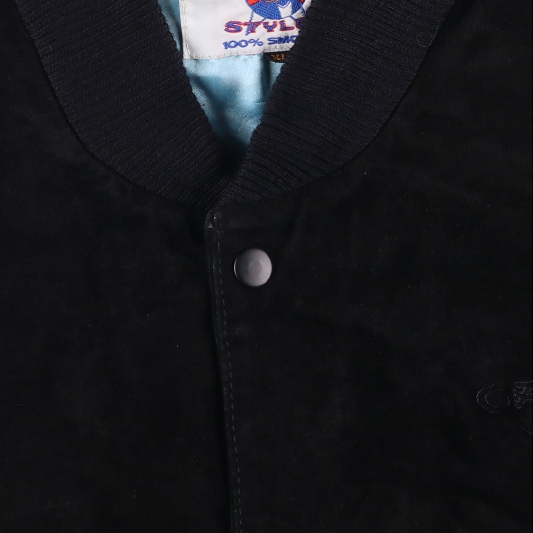 90'S Camel Suede Leather Blouson, Men's XL, Vintage Genuine Leather Suede Leather black type Vintage Second Hand