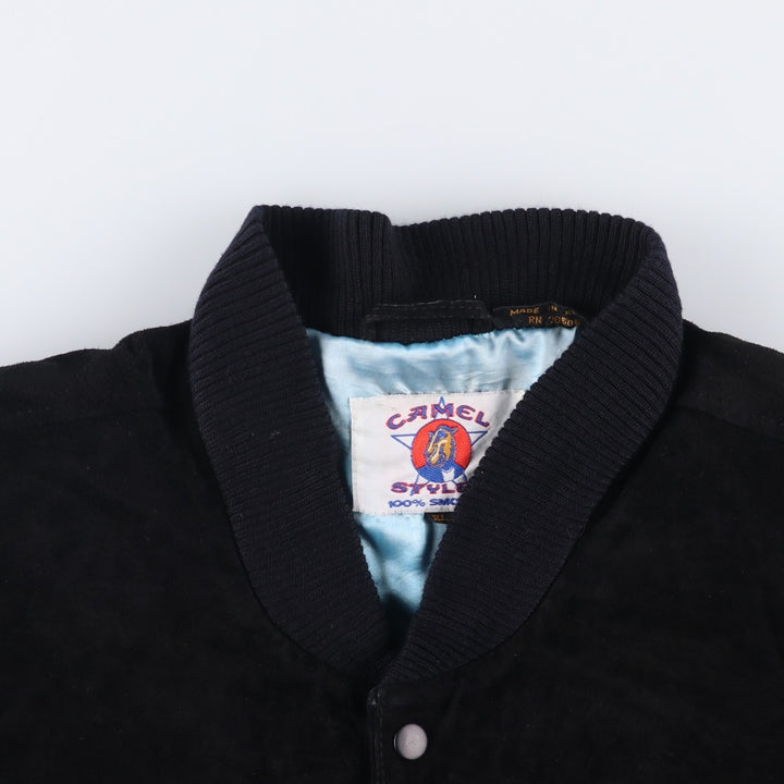 90'S Camel Suede Leather Blouson, Men's XL, Vintage Genuine Leather Suede Leather black type Vintage Second Hand