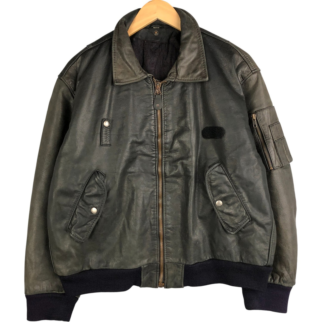 Quilted liner leather flight jacket, men's size M genuine leather black type Vintage Second Hand