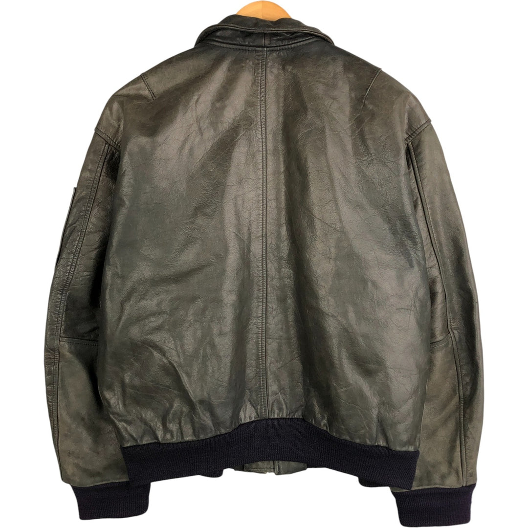 Quilted liner leather flight jacket, men's size M genuine leather black type Vintage Second Hand