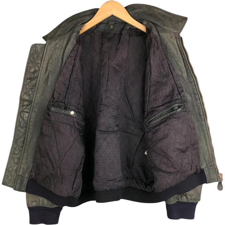 Quilted liner leather flight jacket, men's size M genuine leather black type Vintage Second Hand