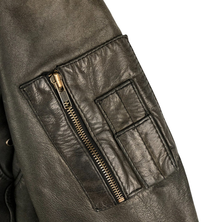 Quilted liner leather flight jacket, men's size M genuine leather black type Vintage Second Hand