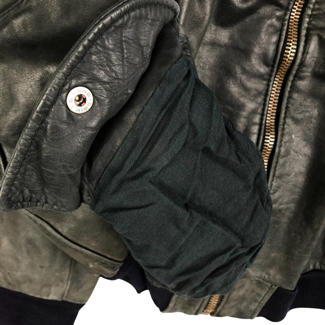 Quilted liner leather flight jacket, men's size M genuine leather black type Vintage Second Hand