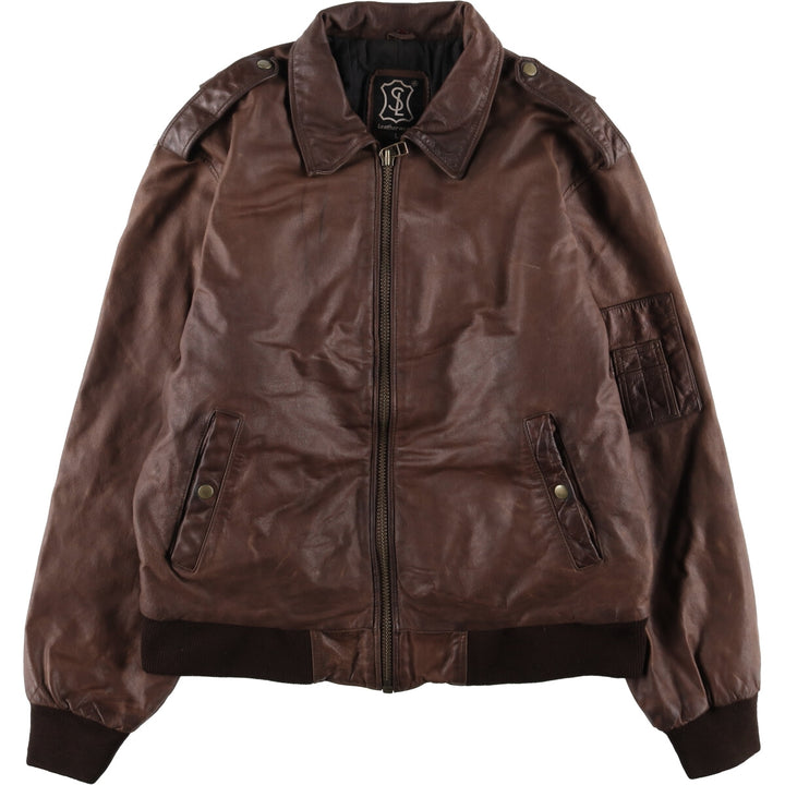 SL Leatherwear Padded Leather Blouson, Men's Size L genuine leather brown type Vintage Second Hand