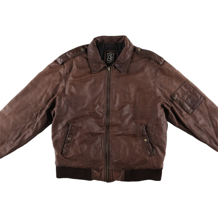 SL Leatherwear Padded Leather Blouson, Men's Size L genuine leather brown type Vintage Second Hand