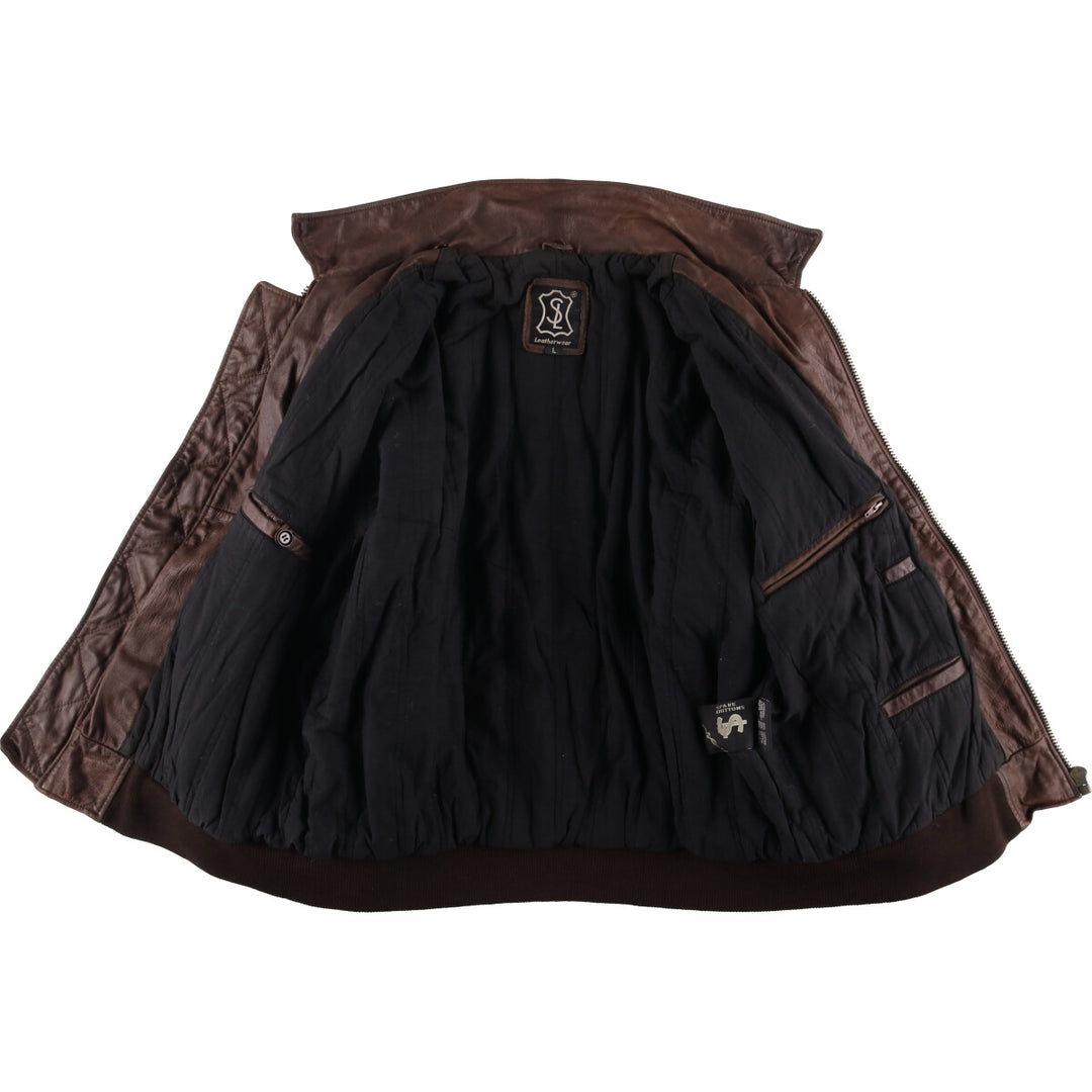 SL Leatherwear Padded Leather Blouson, Men's Size L genuine leather brown type Vintage Second Hand