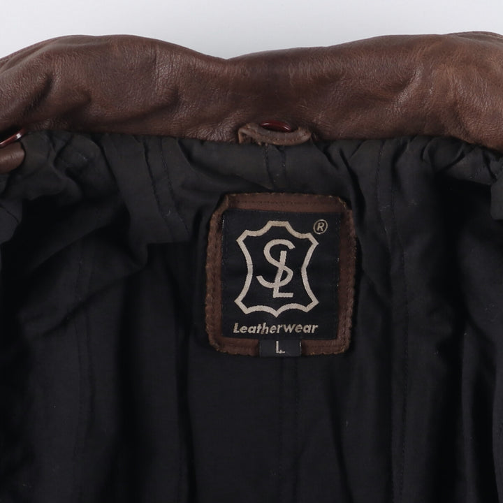 SL Leatherwear Padded Leather Blouson, Men's Size L genuine leather brown type Vintage Second Hand