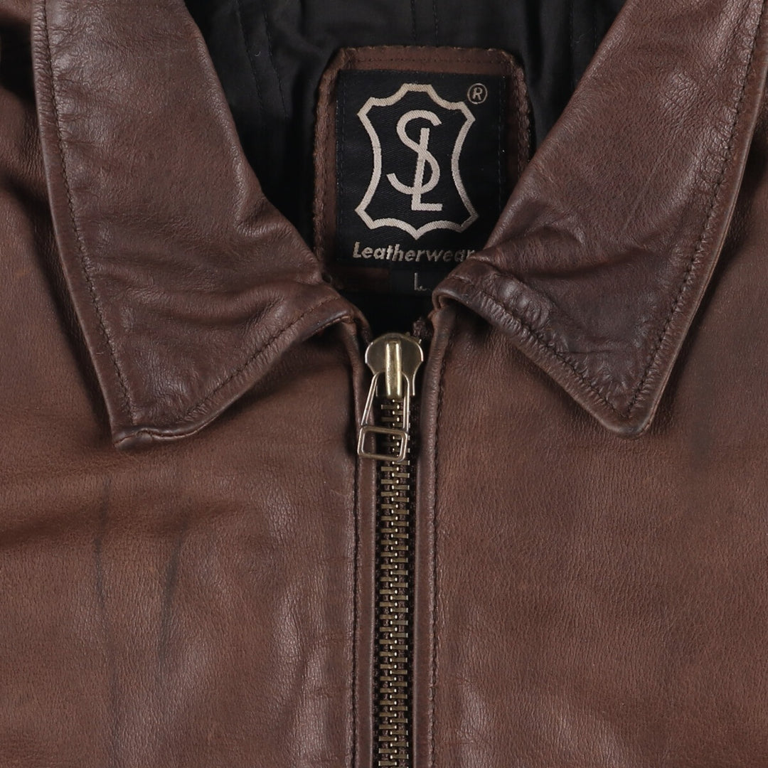SL Leatherwear Padded Leather Blouson, Men's Size L genuine leather brown type Vintage Second Hand