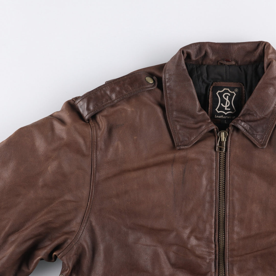 SL Leatherwear Padded Leather Blouson, Men's Size L genuine leather brown type Vintage Second Hand