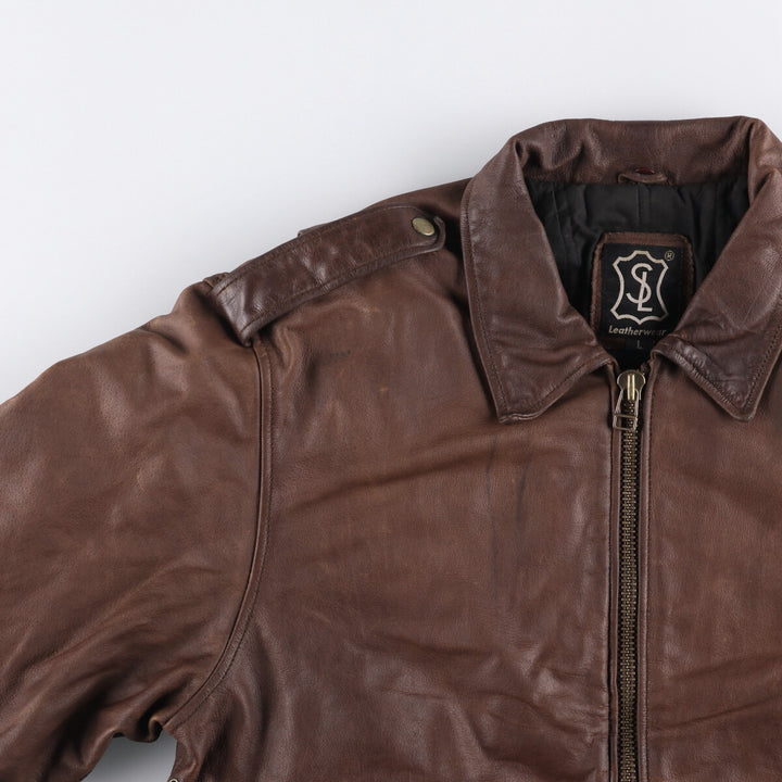 SL Leatherwear Padded Leather Blouson, Men's Size L genuine leather brown type Vintage Second Hand