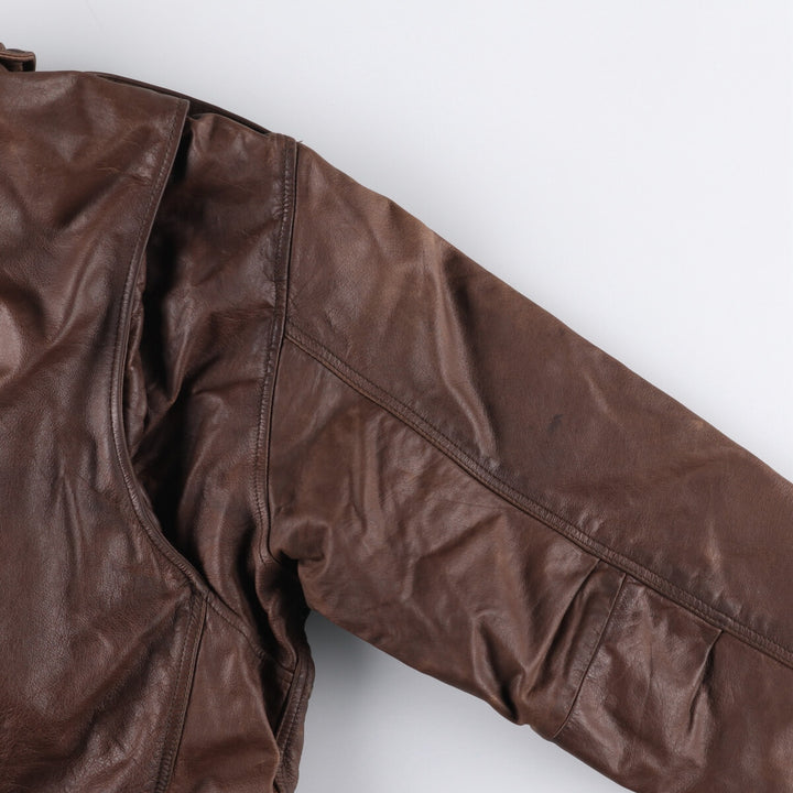 SL Leatherwear Padded Leather Blouson, Men's Size L genuine leather brown type Vintage Second Hand