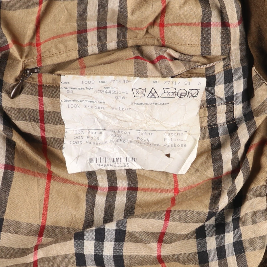 Burberry's suede leather blouson, men's size XL Genuine Leather Suede Leather Khaki type brown Vintage Second Hand